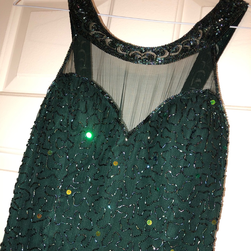 Emerald green beaded formal gown
